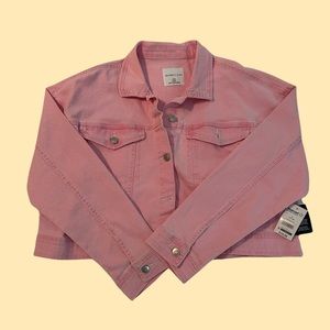 light pink cropped denim jacket, size L (11-13) ,picture isn’t true to color